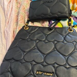 Betsey Johnson Black Heart-Quilted Shoulder Bag